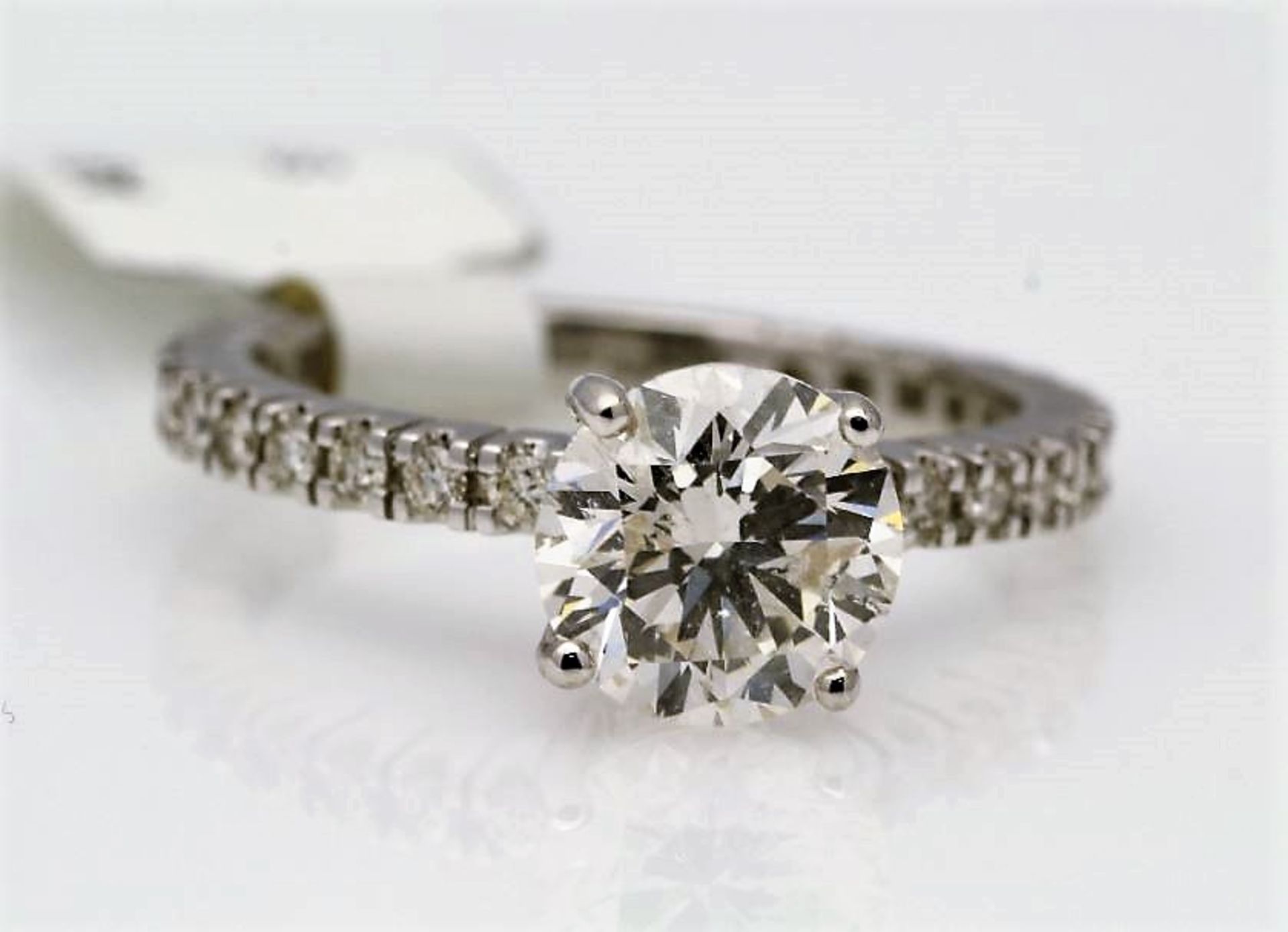 18k White Gold Single Stone Prong Set With Stone Set Shoulders Diamond Ring 1.85