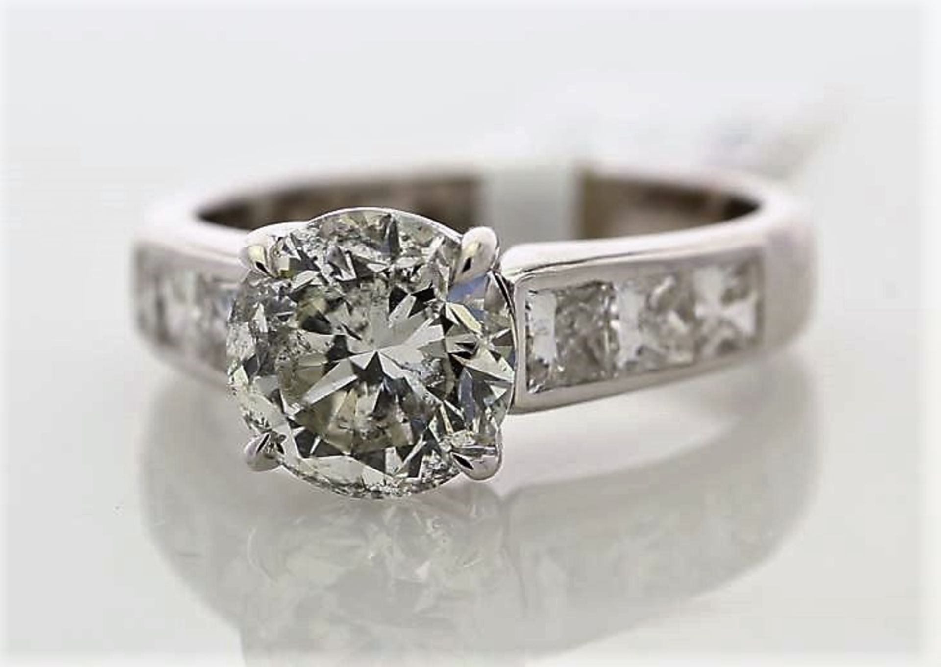 18k White Gold Single Stone Prong Set With Stone Set Shoulders Diamond Ring 3.96