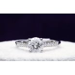 18k White Gold Single Stone Prong Set With Stone Set Shoulders Diamond Ring 1.40