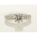 18k White Gold Single Stone Prong Set With Stone Set Shoulders Diamond Ring 1.67