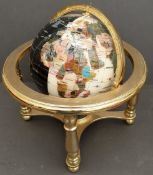 Vintage Retro Collectable Globe Inset With Agate on a Blue and White Ground. Sat in a brass