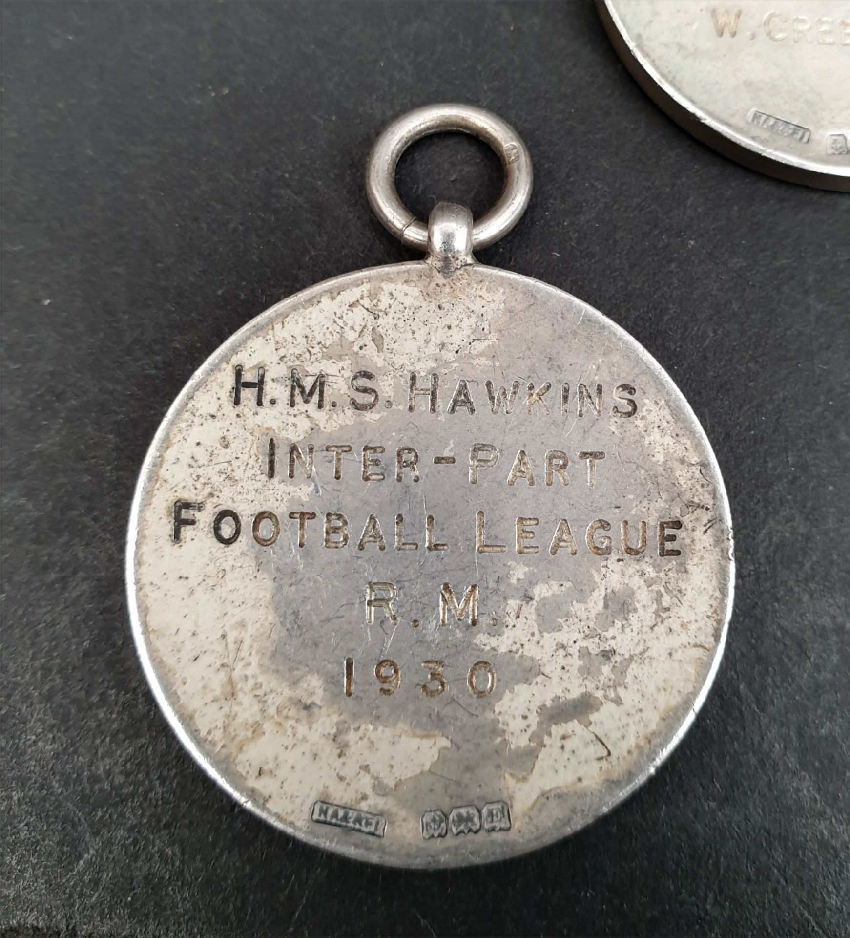 Antique 3 x Sterling Silver Navy Military Football Medals 1929 and 1930. HMS Hawkins Inter Part - Image 4 of 5