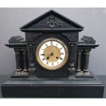 Antique Black Slate Victorian Mantel Clock. Measures 42cm wide by 35cm tall. Part of a recent Estate