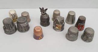 Vintage Collectable Parcel of 12 Assorted Novelty Metal Thimbles Various Themes and Locations.