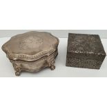 Vintage 2 x Boxes One Pewter One Plated. The plated box measures 6 inches wide by 3 inches tall. The