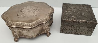 Vintage 2 x Boxes One Pewter One Plated. The plated box measures 6 inches wide by 3 inches tall. The