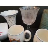 Antique Vintage Parcel of Etched Glass Commemorative Ware & China. The etched drinking glass has a