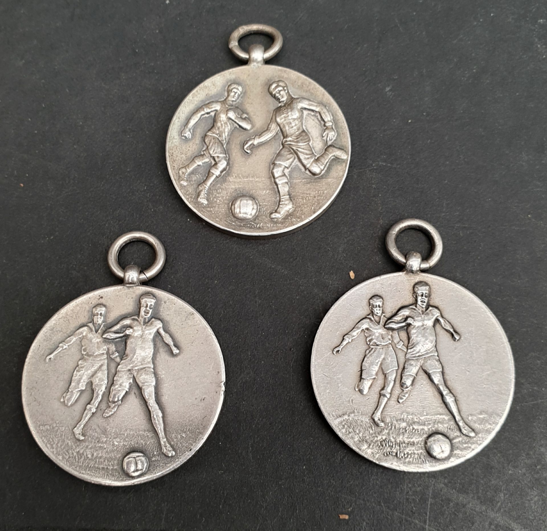 Antique 3 x Sterling Silver Navy Military Football Medals 1929 and 1930. HMS Hawkins Inter Part