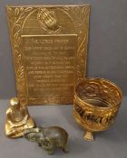 Vintage Collectable Brass Elephant Buddha and lords Prayer Plaque. Part of a recent Estate