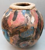 Vintage Studio Pottery Large Glazed Pottery Urn. Measures 10 inches diameter by 11 inches tall. Part