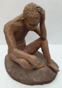 Vintage Studio Pottery Terracotta Nude Male 1980's Measures 6 inches tall. Marked PE on the base.