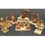 Vintage Retro Kitsch 7 x Hand Carved Wooden East African Figures. The tallest measures 4.5 inches