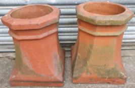 Antique 2 x Terracotta Chimney Pots Square Base Round Tops 18 inches tall. Part of a recent Estate