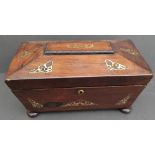 Antique Sarcophagus Tea Caddy Inlaid With Mother Of Pearl Plus Another Box. The Tea Caddy measures