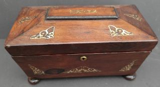 Antique Sarcophagus Tea Caddy Inlaid With Mother Of Pearl Plus Another Box. The Tea Caddy measures