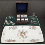 Antique Vintage Parcle of Items Includes Minton Dish Boxed Napkin Rings Boxed and Pewter Figures.