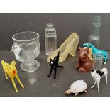 Antique Vintage Collectable Parcel of Glass Bottles and Animals. The tallest bottle is 4 inches