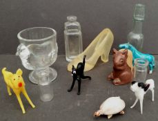 Antique Vintage Collectable Parcel of Glass Bottles and Animals. The tallest bottle is 4 inches