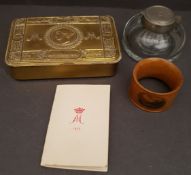 Antique Parcel Includes WWI Queen Mary Tin Mauchline Ware & Ink Well. Part of a recent Estate