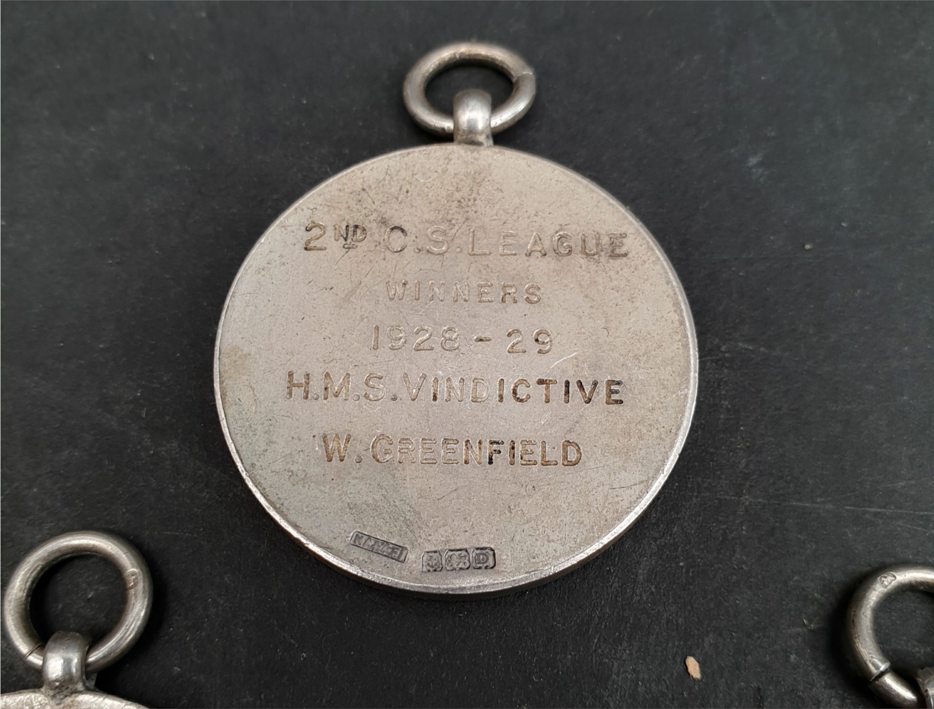 Antique 3 x Sterling Silver Navy Military Football Medals 1929 and 1930. HMS Hawkins Inter Part - Image 5 of 5