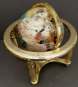 Vintage Retro Collectable Globe Inset With Agate Shell and Mother of Pearl on a Mother of Pearl