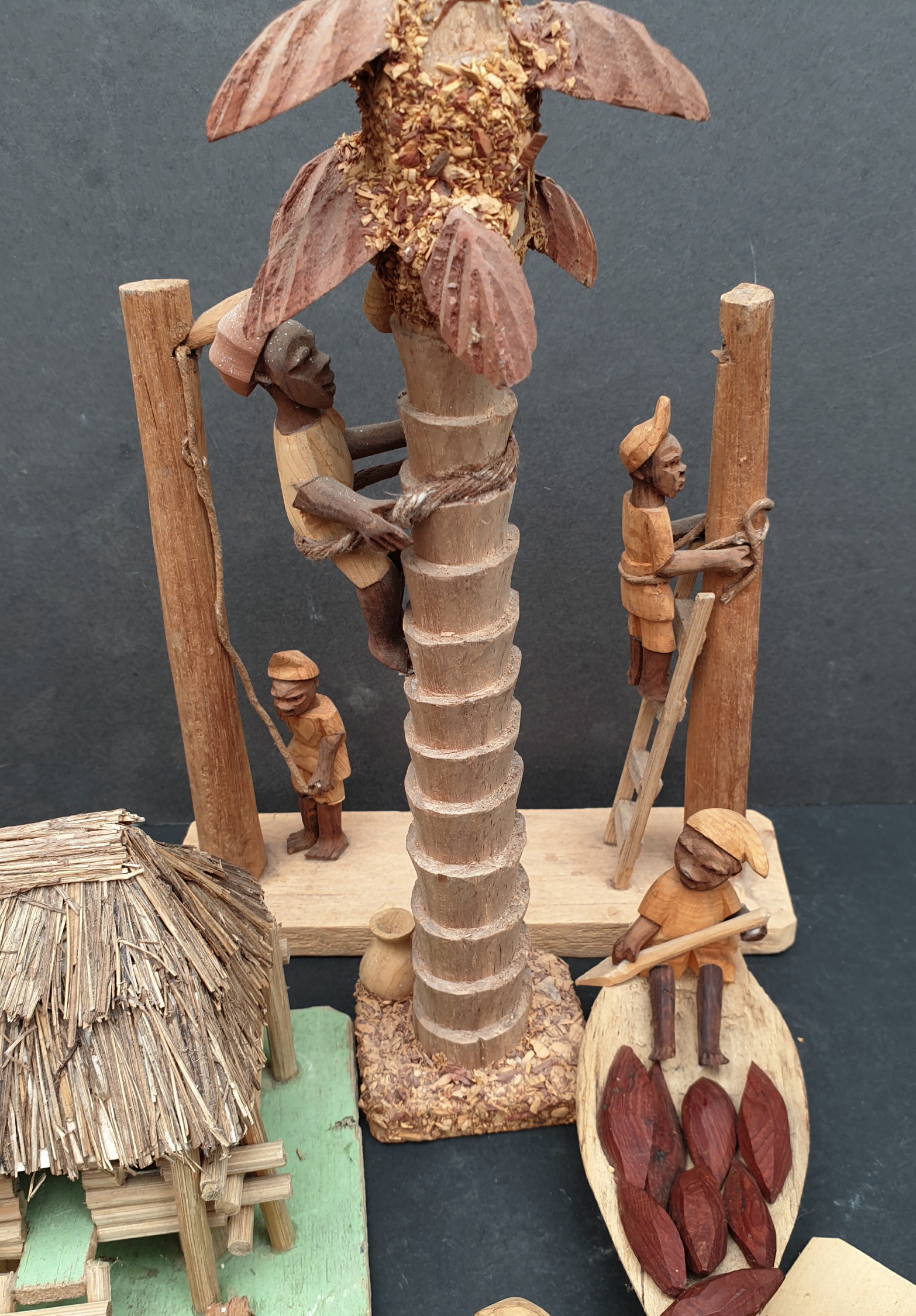 Vintage Retro Kitsch 6 x Hand Carved Wood East African Figures and Village Scene. The tallest - Image 4 of 4