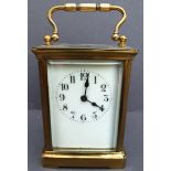 Antique French Brass Carriage Clock White Face Working Order. White enamelled face with bevelled