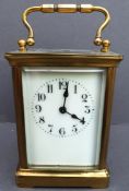 Antique French Brass Carriage Clock White Face Working Order. White enamelled face with bevelled