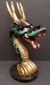 Antique Cast Iron Dragon or Serpent Head Possibly Fair Ground. 13 Inches tall. One horn repaired.