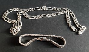 Sterling Silver Jewellery Necklace 55.25g & Sterling Silver Bracelet 22.77g. Both Hallmarked 925.