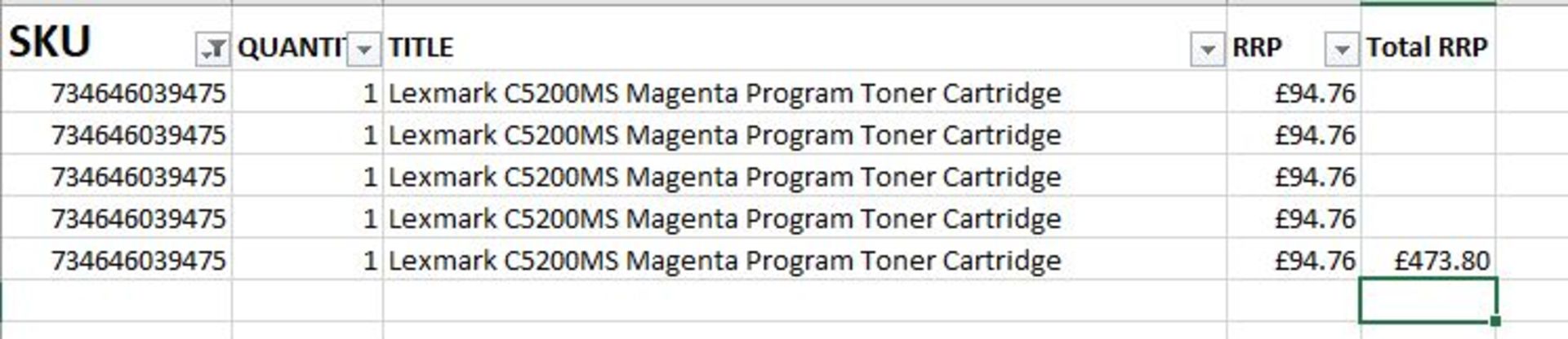 New & Sealed Packaging – Lexmark Magenta Program Toner - 5 Items - RRP £473.80 - Image 2 of 2