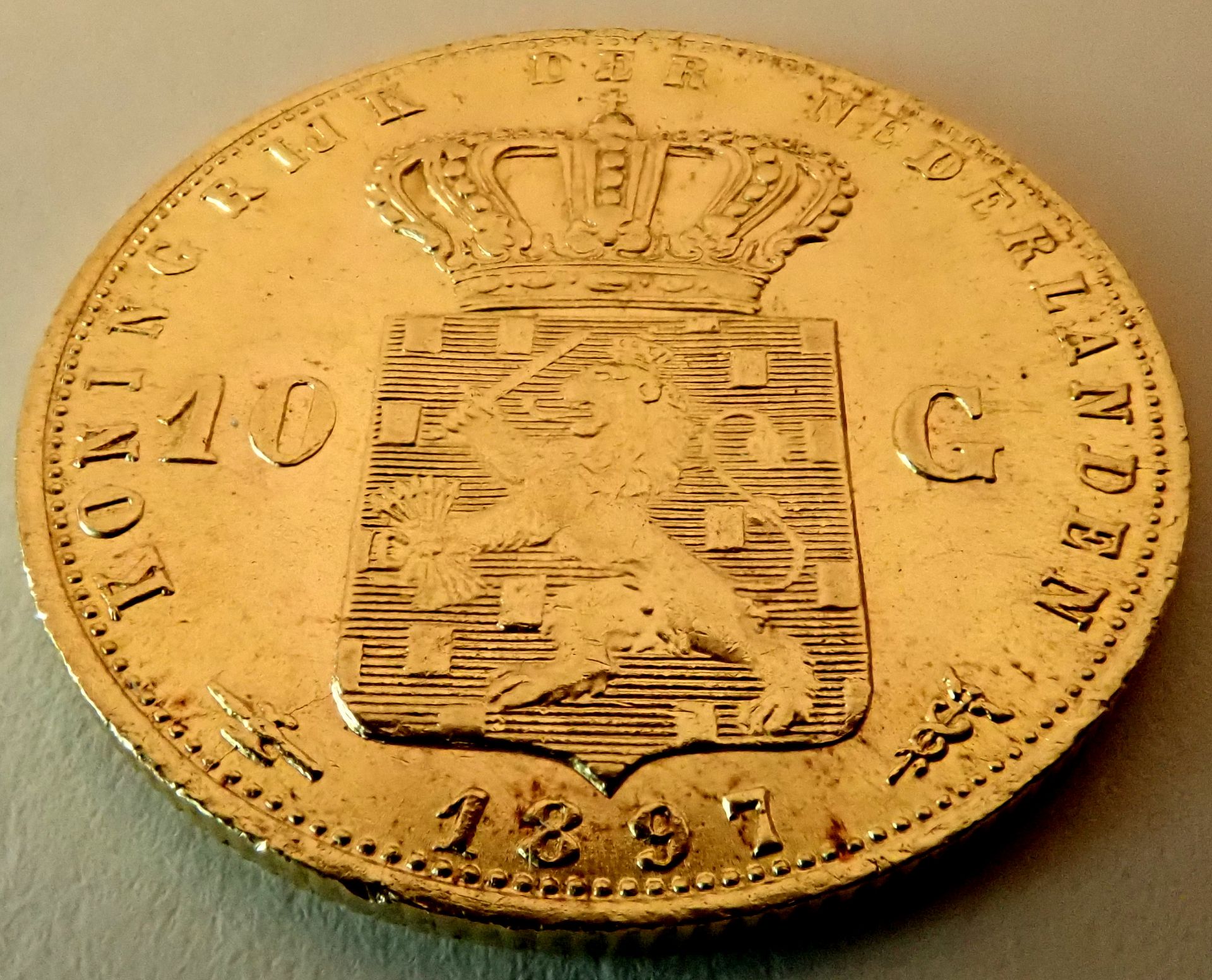 10 Gulden - Wilhelmina. 1892 - 1897 - Image 2 of 2