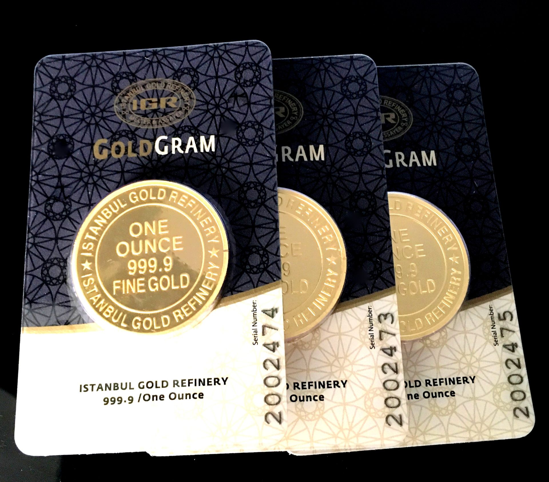 3x 1 Ounce (93,3 Gram) 99.99% (24K) Gold Bullion