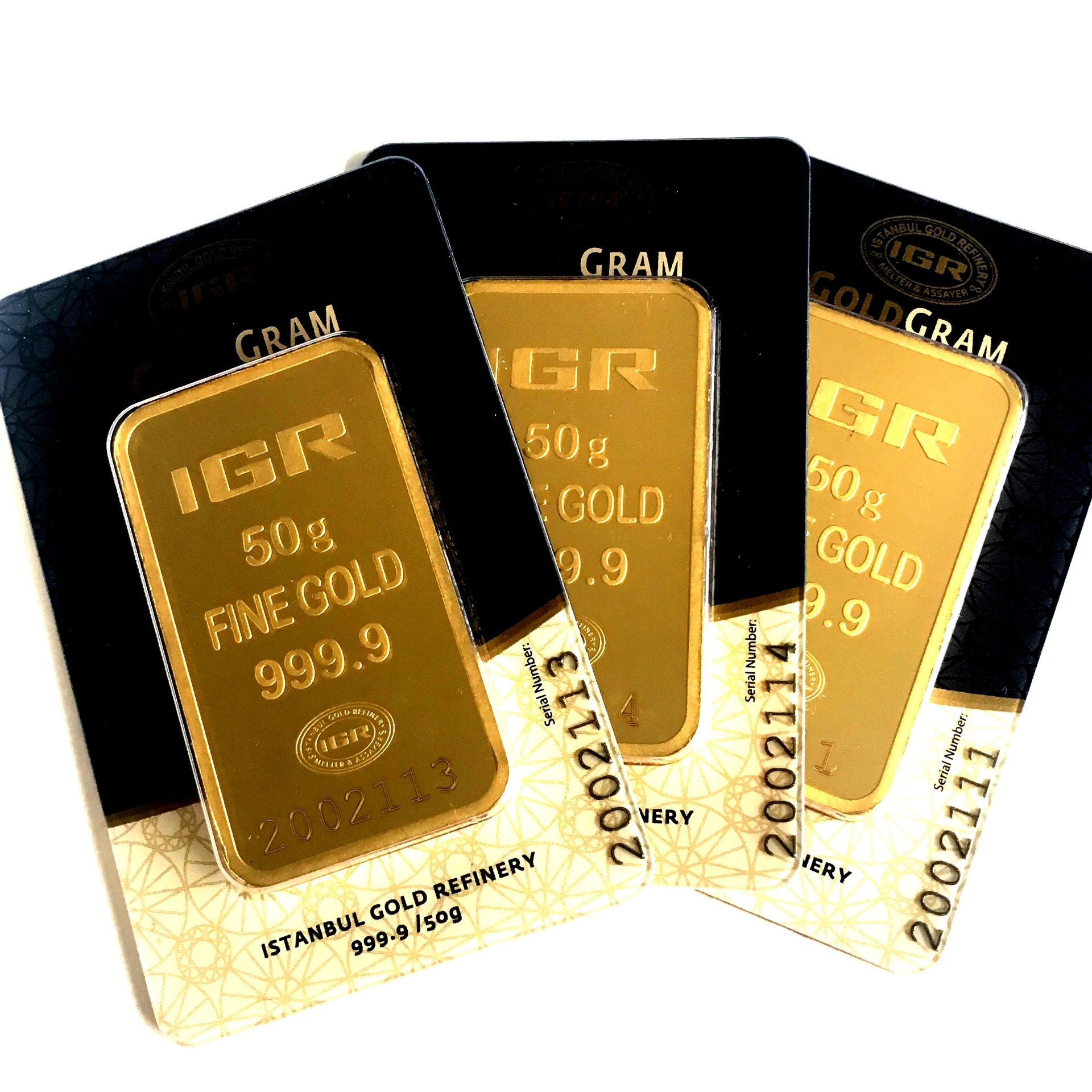 3x 50 Gram (Total 150g) 99.99% (24K) Gold Bullion