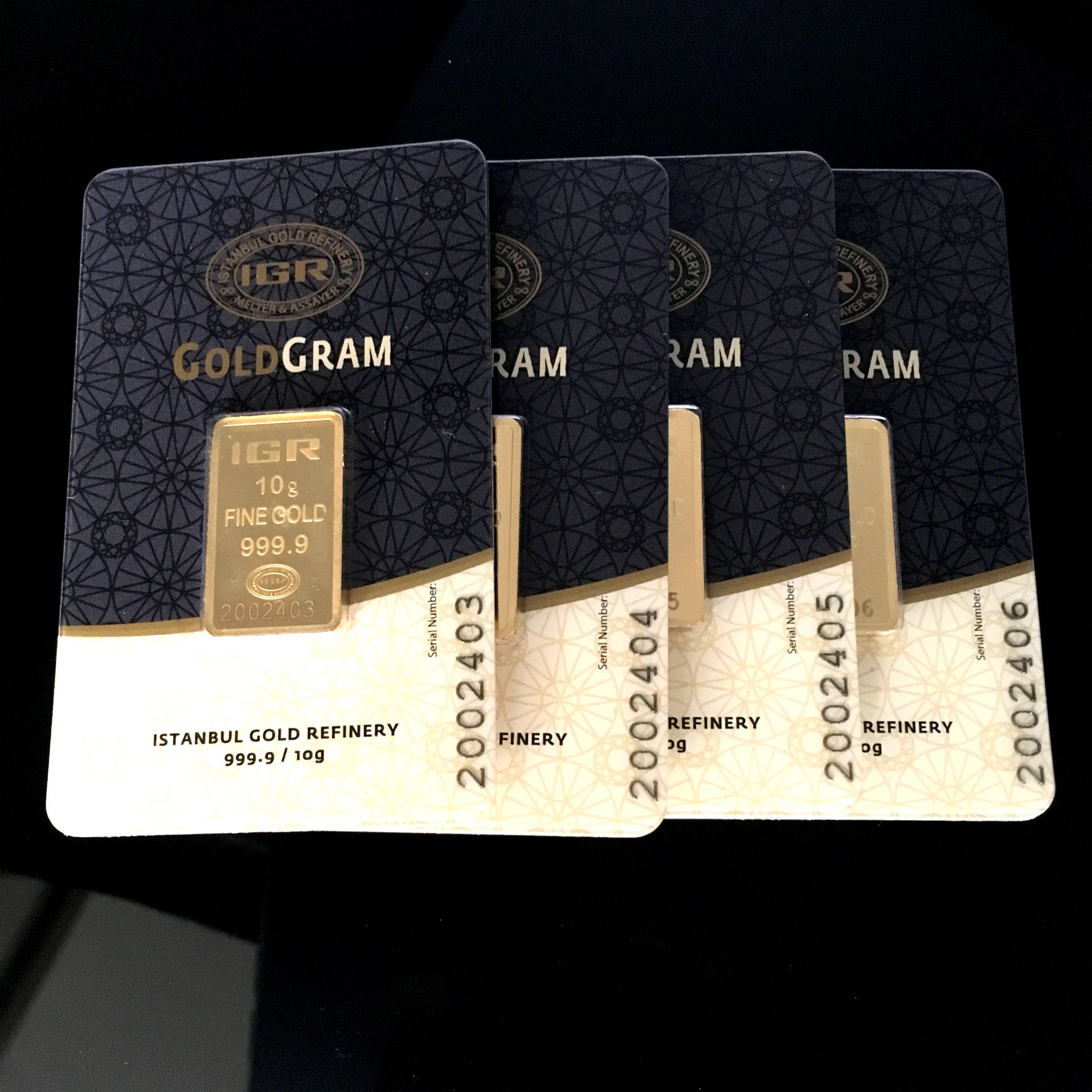 4x 10 Gram (Total 40g) 99.99% (24K) Gold Bullion