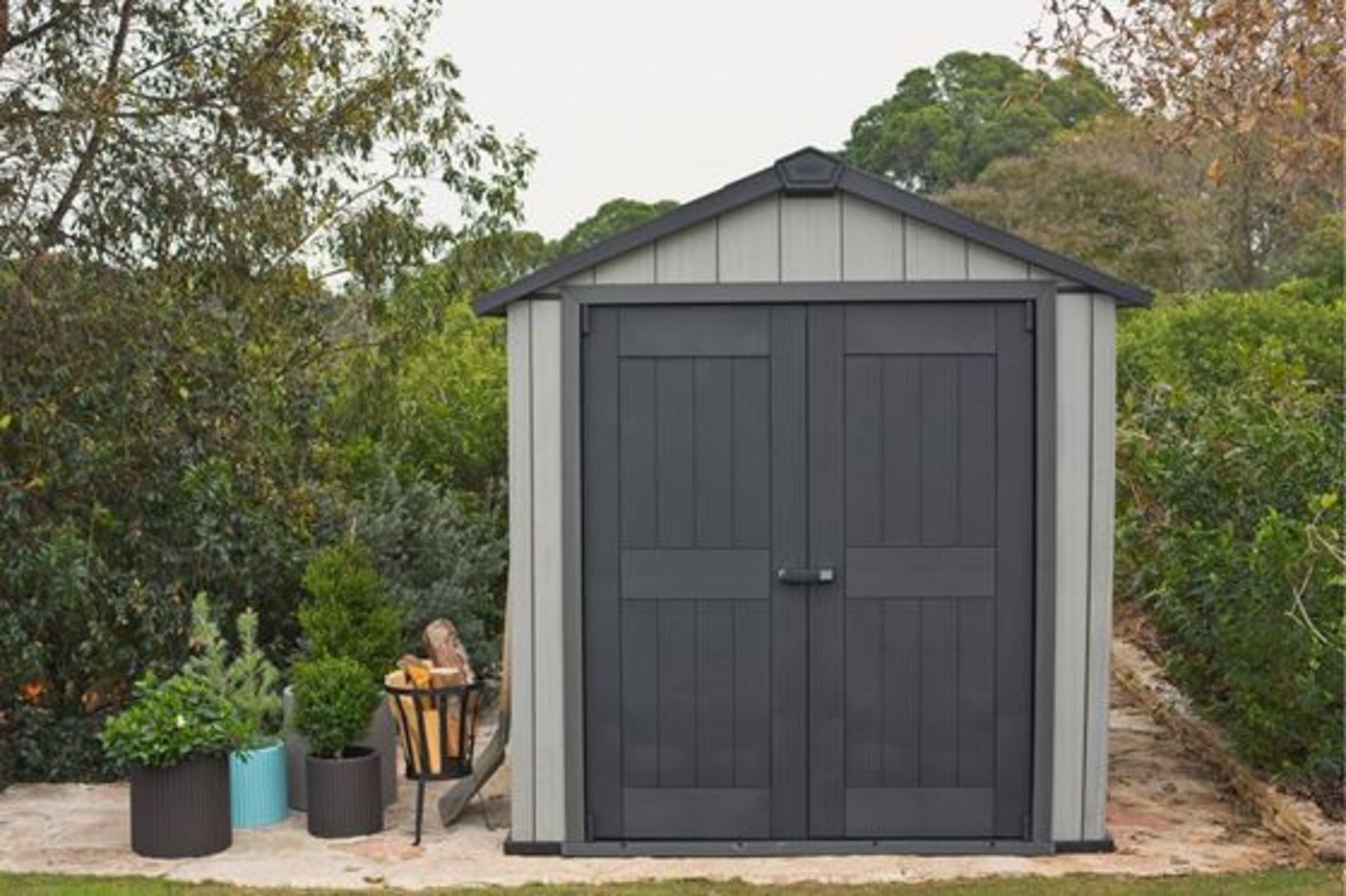 The Oakland 757 outdoor storage shed is supremely durable yet stylish. It has a weather-resistant