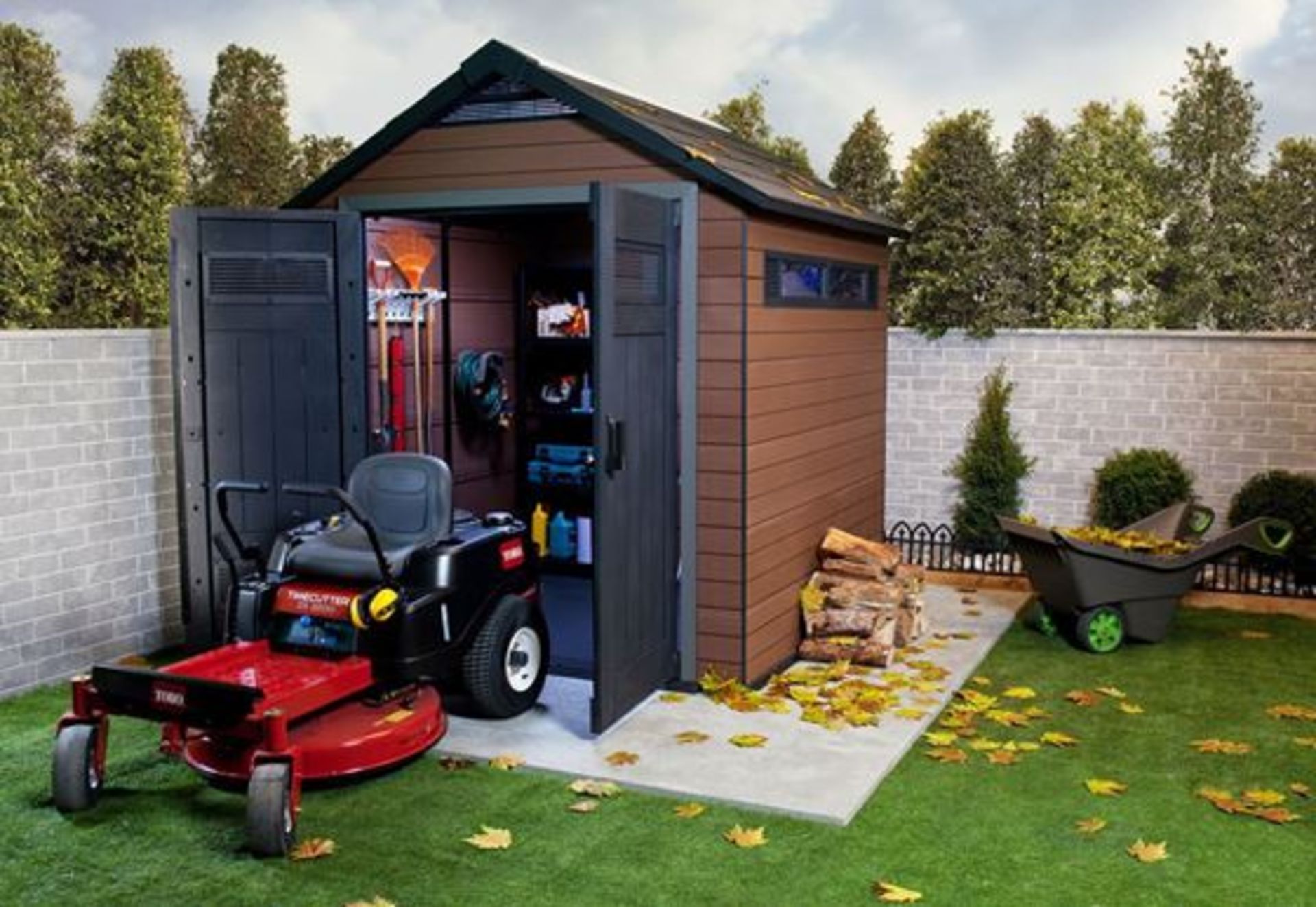 Keter Fusion 757 Garden Shed - As new but unboxed on pallet From the steel-reinforced tile roof down