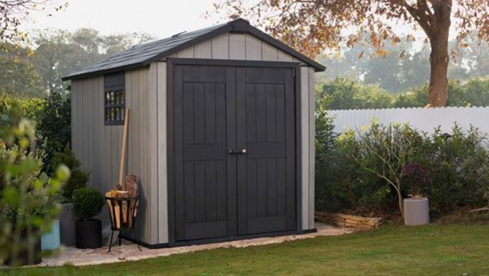 As new and boxed Keter Oakland 759 shed Worry-free thanks to its ultra-rugged resin construction and