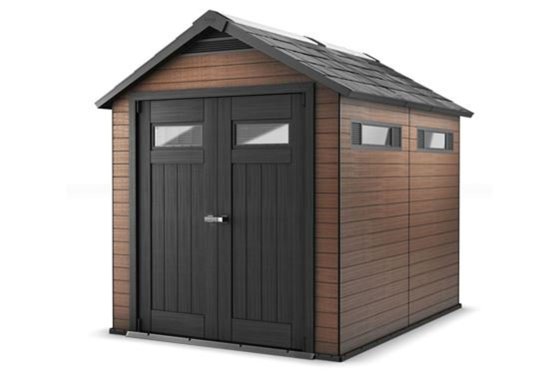 As New and Boxed The Fusion 759 shed is made out of a unique wood-plastic composite and has a sturdy