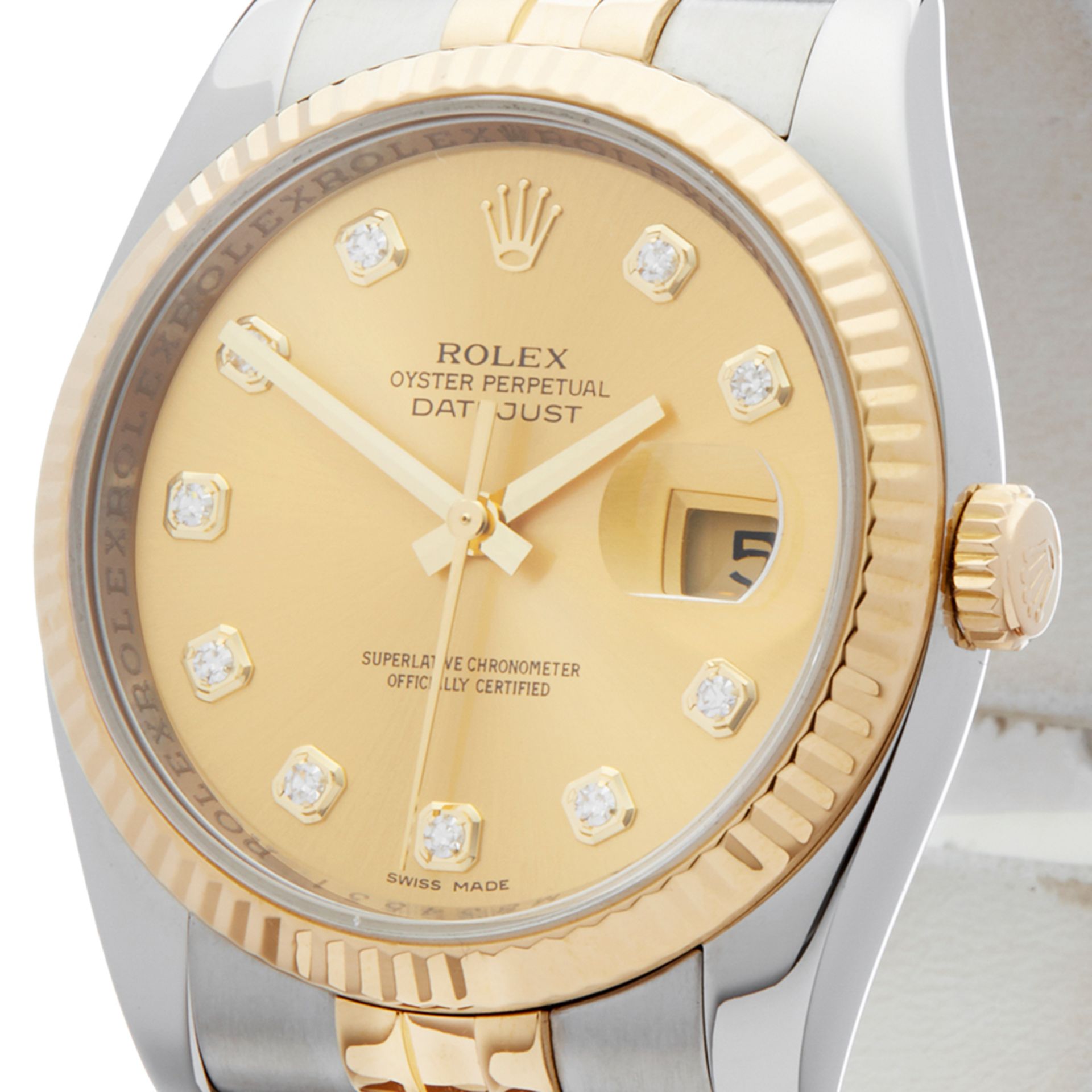 2008 Rolex DateJust 36 Diamond 18k Stainless Steel & Yellow Gold - 116233 - Image 5 of 7