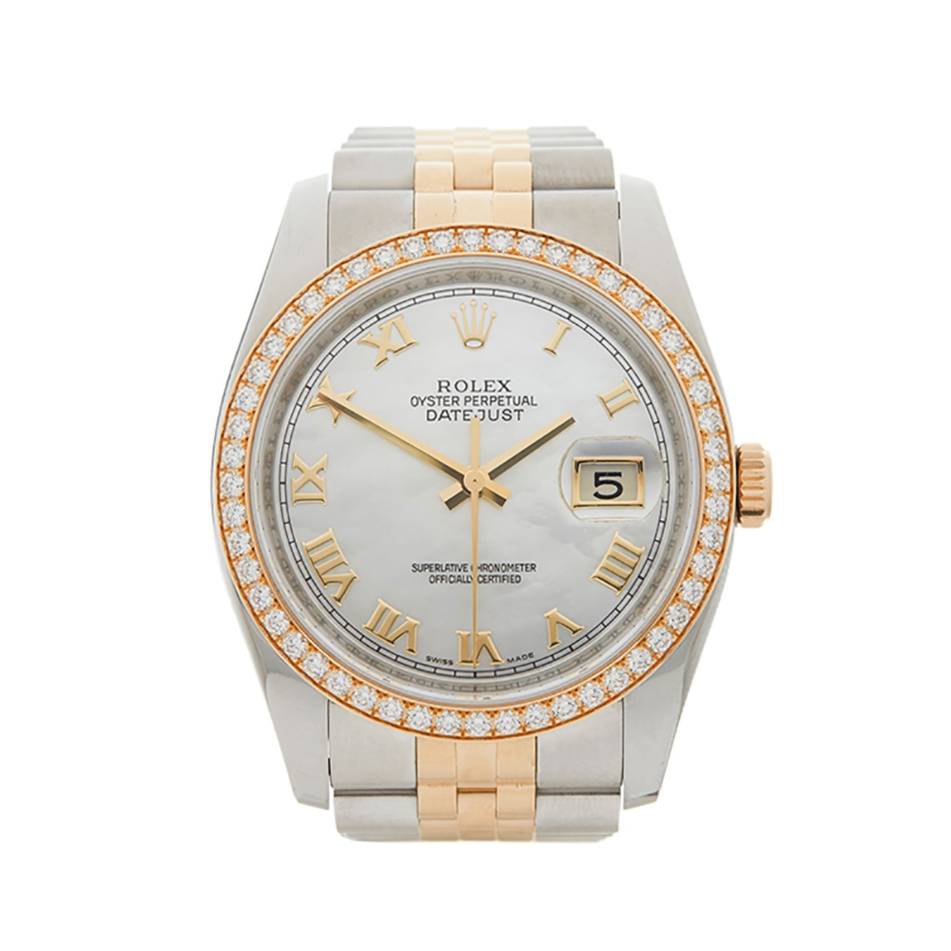 2011 Rolex DateJust 36 Mother of Pearl Diamond 18k Stainless Steel & Yellow Gold - 116243 - Image 5 of 7
