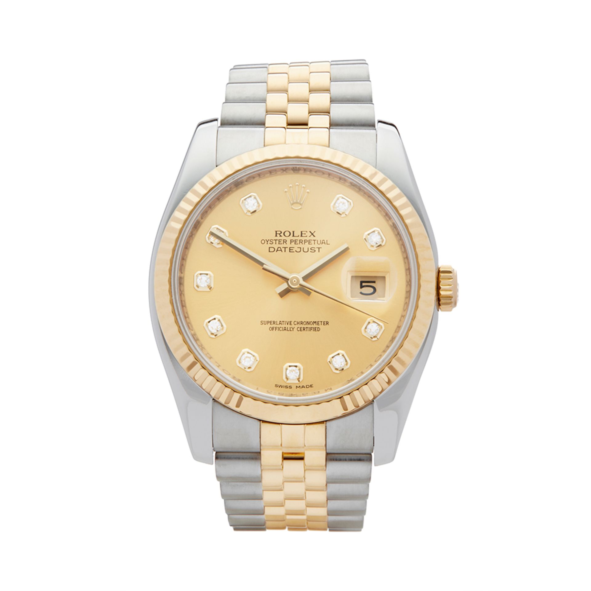 2008 Rolex DateJust 36 Diamond 18k Stainless Steel & Yellow Gold - 116233 - Image 4 of 7