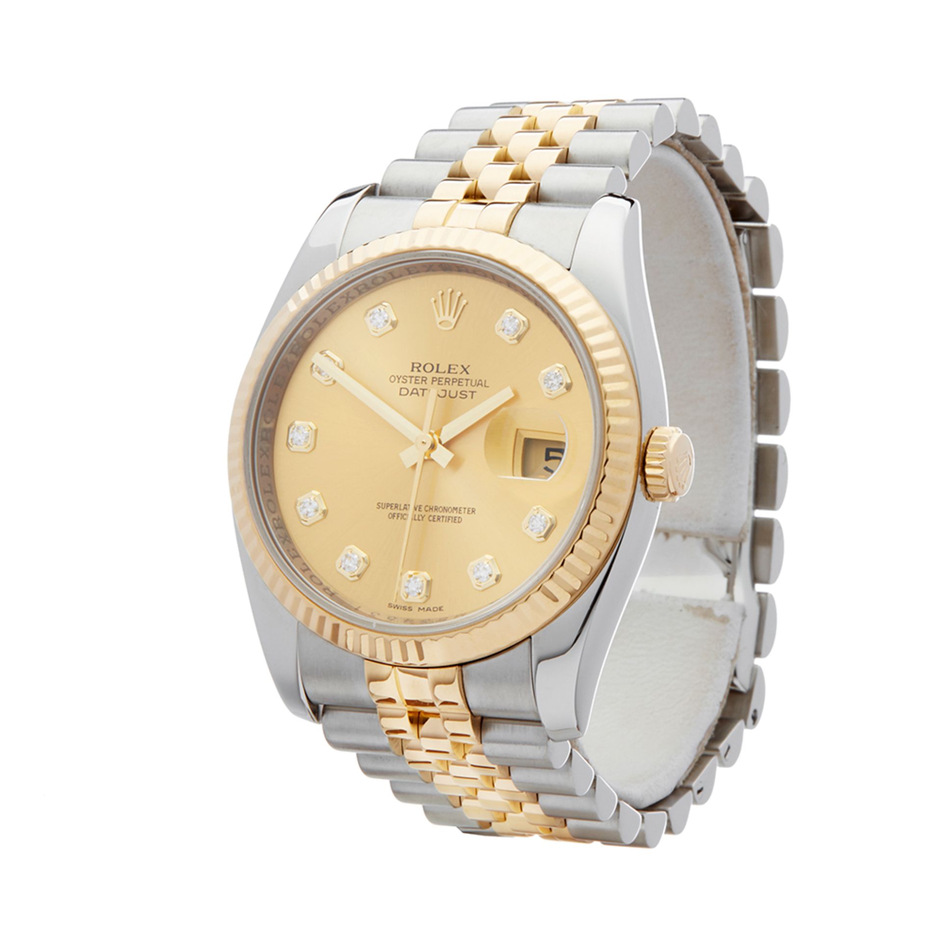 2008 Rolex DateJust 36 Diamond 18k Stainless Steel & Yellow Gold - 116233