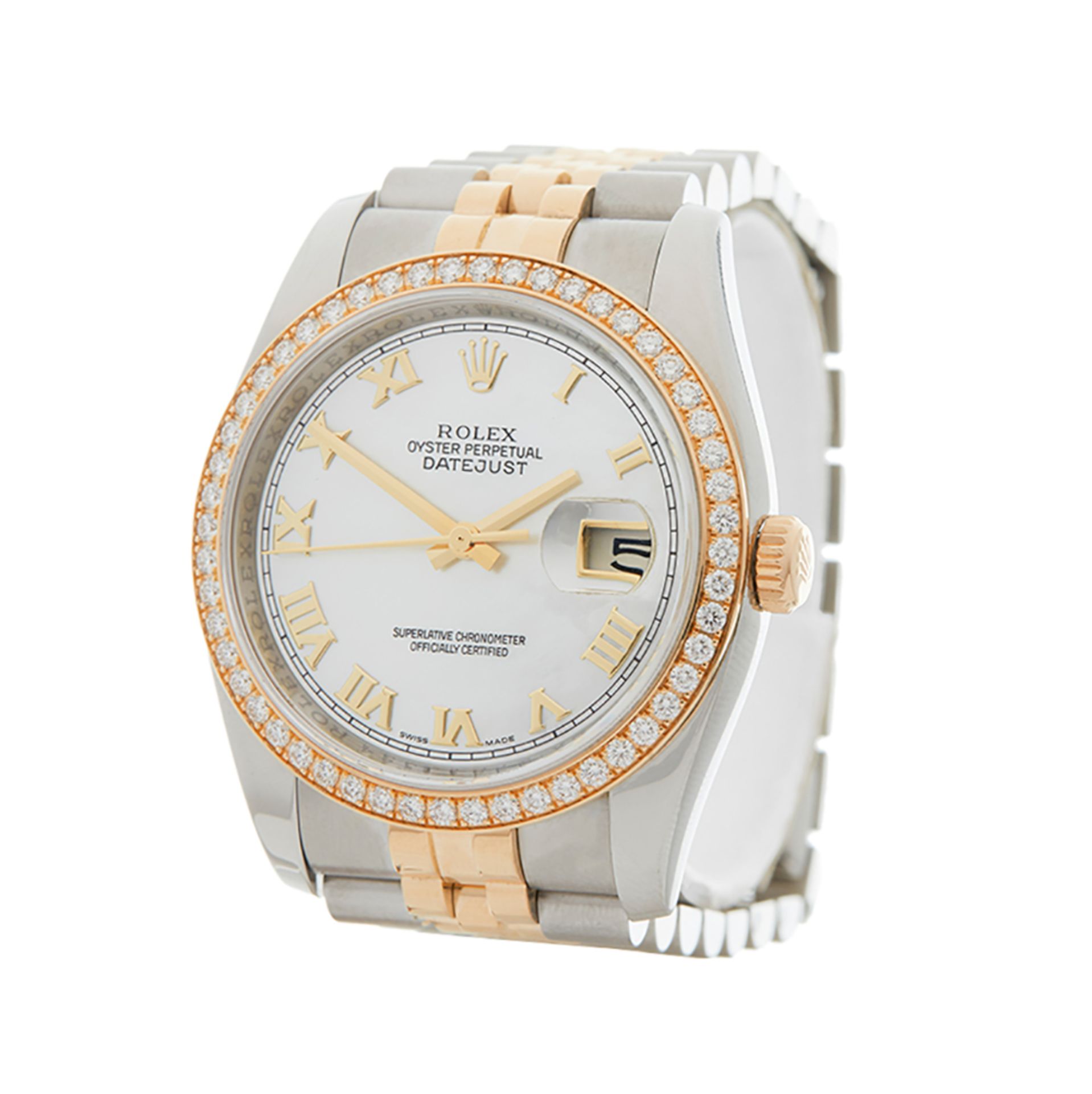 2011 Rolex DateJust 36 Mother of Pearl Diamond 18k Stainless Steel & Yellow Gold - 116243