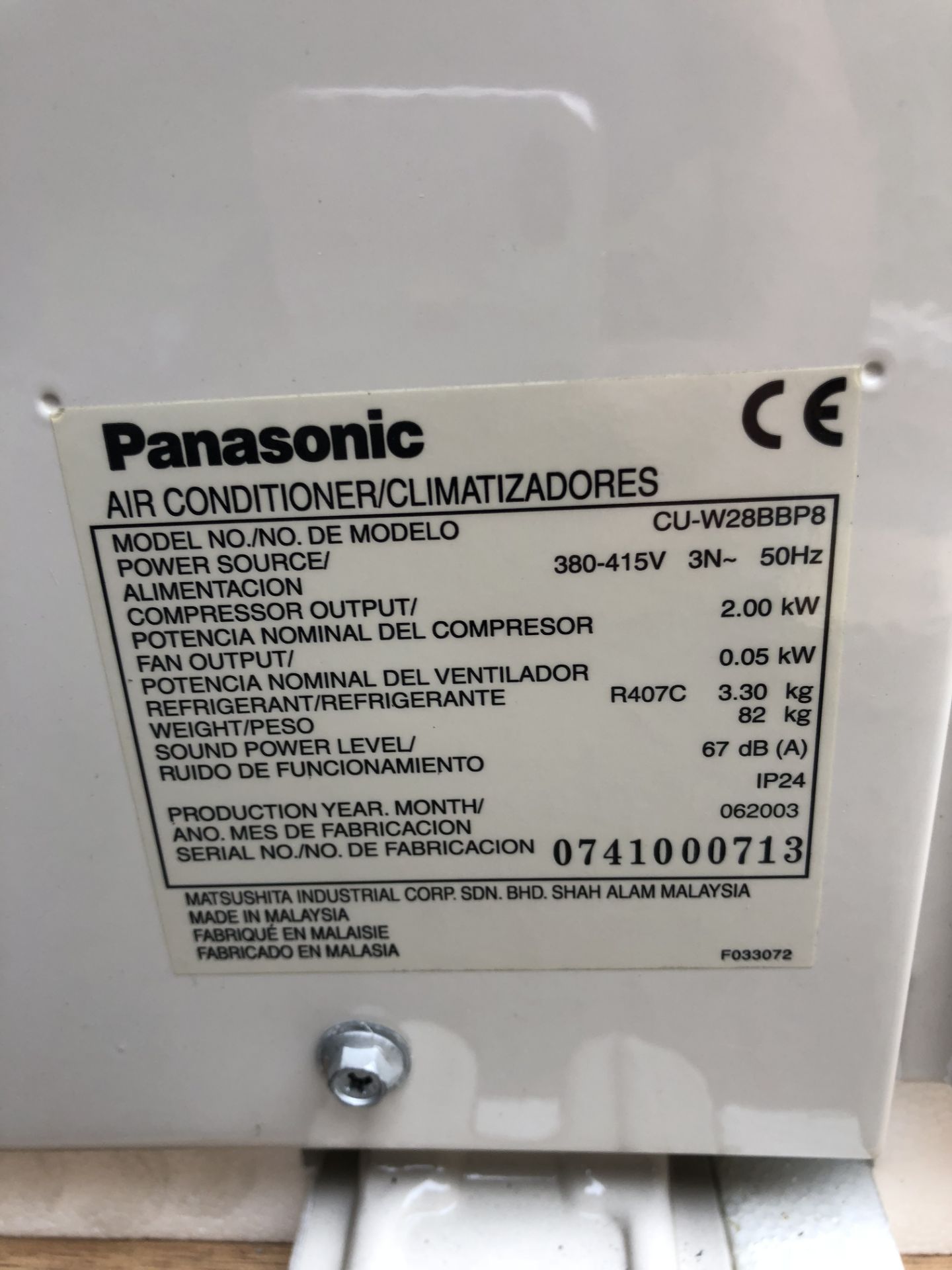 Panasonic CU-W28BBP8 Sir Conditioner Outdoor Unit - Image 4 of 6