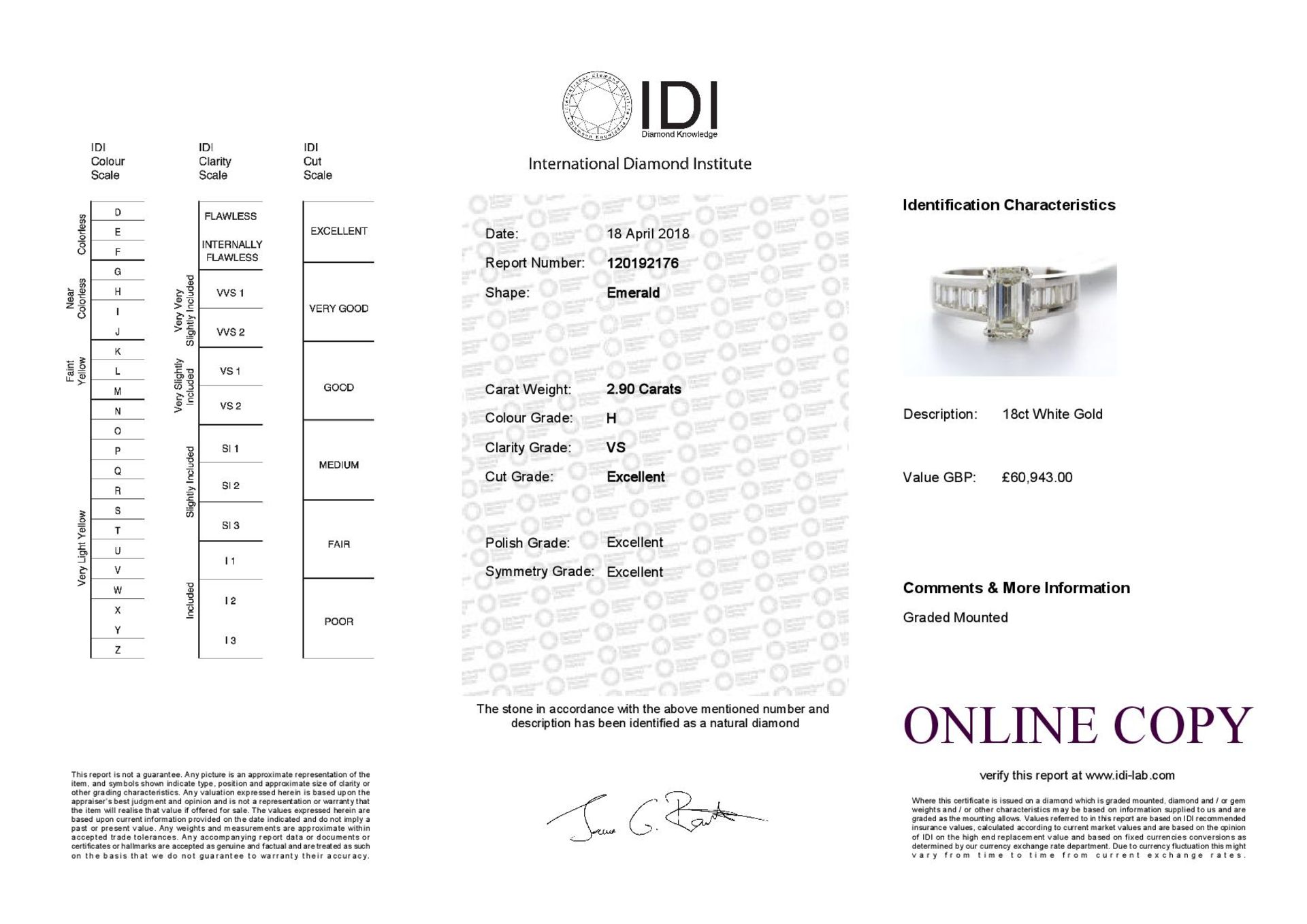 18ct White Gold Single Stone Claw Set Emerald Cut With Stone Set Shoulders Diamond Ring (2.05) 2.90 - Image 3 of 3