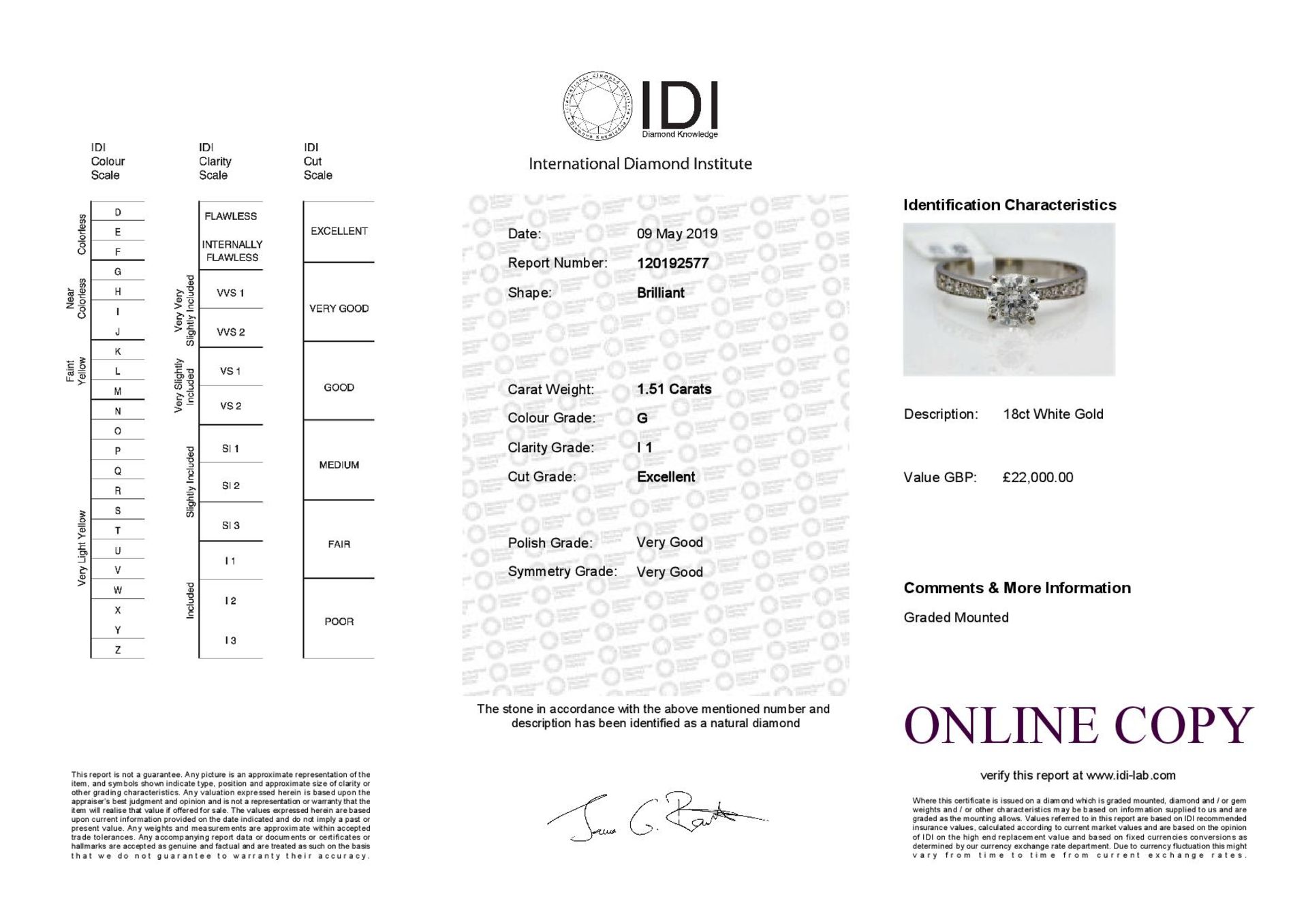 18ct White Gold Single Stone Prong Set With Stone Set Shoulders Diamond Ring 1.82 - Image 3 of 3