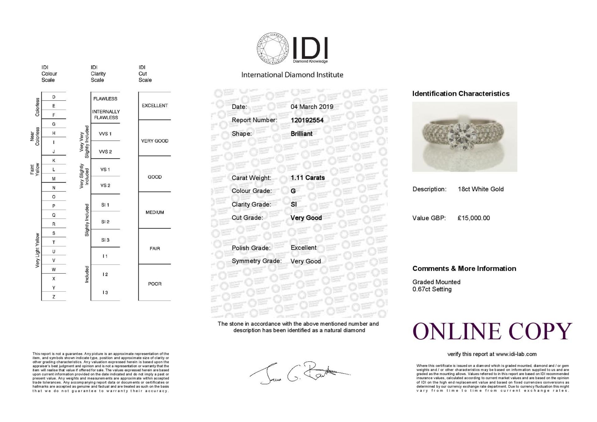 18ct White Gold Single Stone Prong Set With Stone Set Shoulders Diamond Ring 1.78 - Image 3 of 3