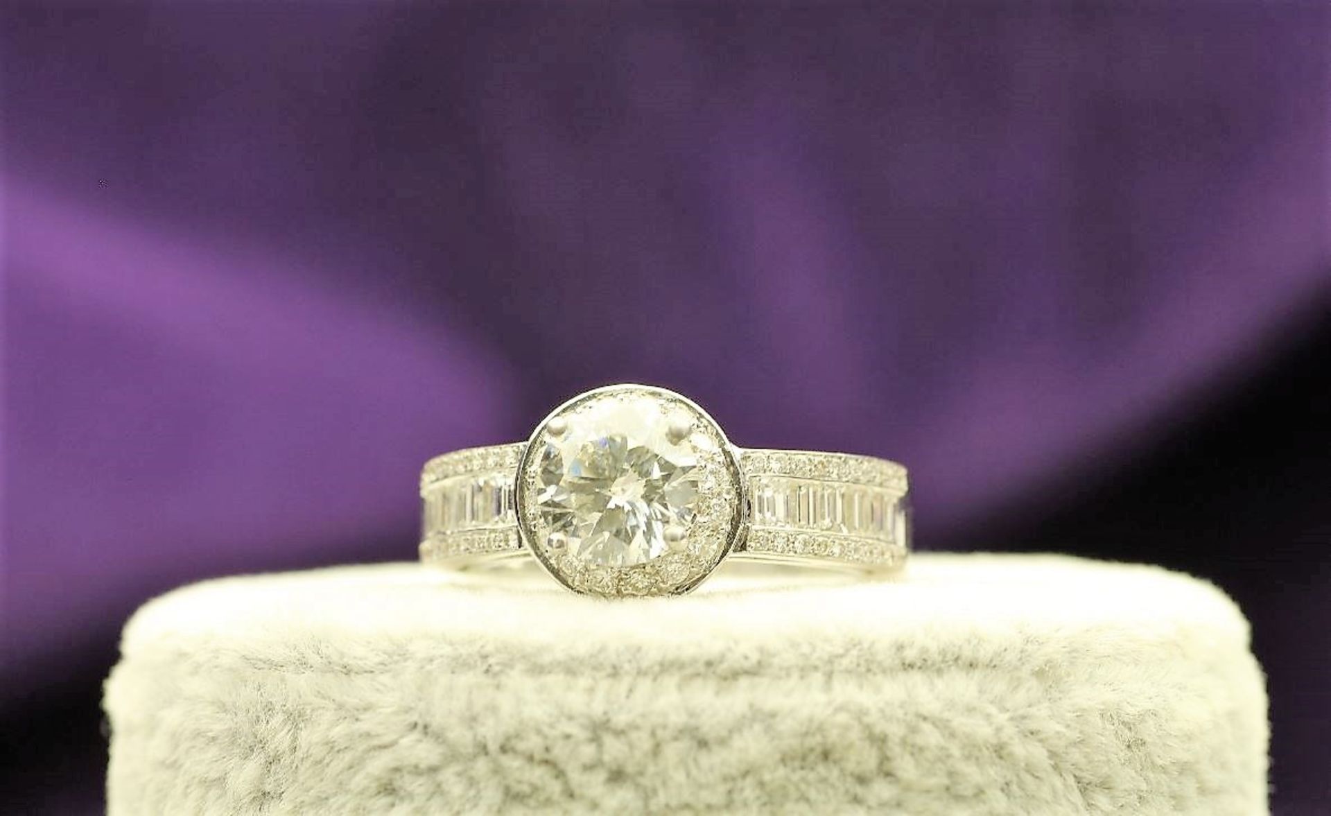 18ct White Gold Single Stone With Halo Setting Ring 2.62