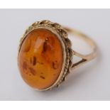 Lady's Amber Stone Ring 9ct Gold In Presentation Box